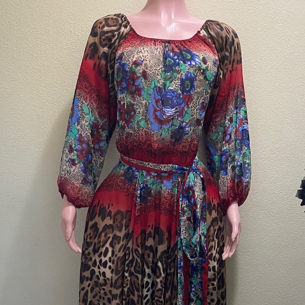 Floral and Leopard Long Sleeve Dress